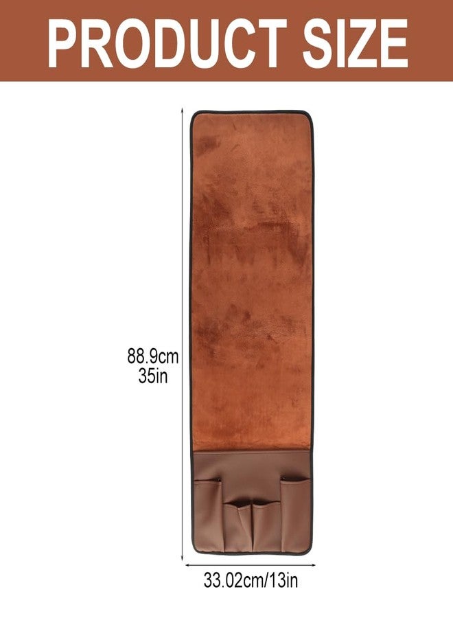 ZEENEEK Anti-Slip PU Leather Velvet Sofa Couch Chair Armrest Soft Caddy Organizer Holder with 5 Pockets for Phone, Book, Magazines, TV Remote Control - Draped Over Sofa, Couch, Recliner Armrest (Brown) - Image 3